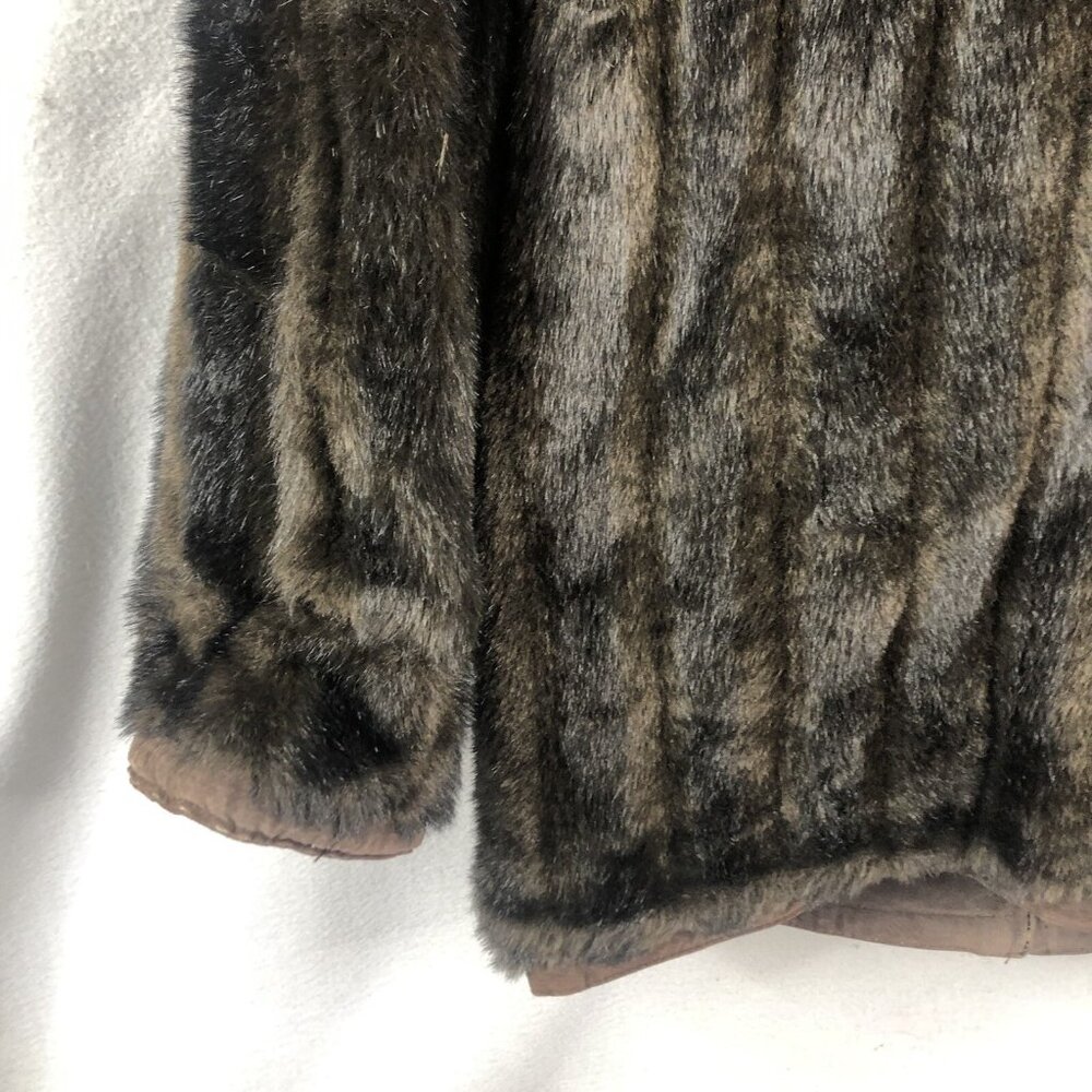 JLC Leather Jacket Womens M Brown Reversible Faux Mink Coat Mob Wife Old Money - Picture 15 of 16
